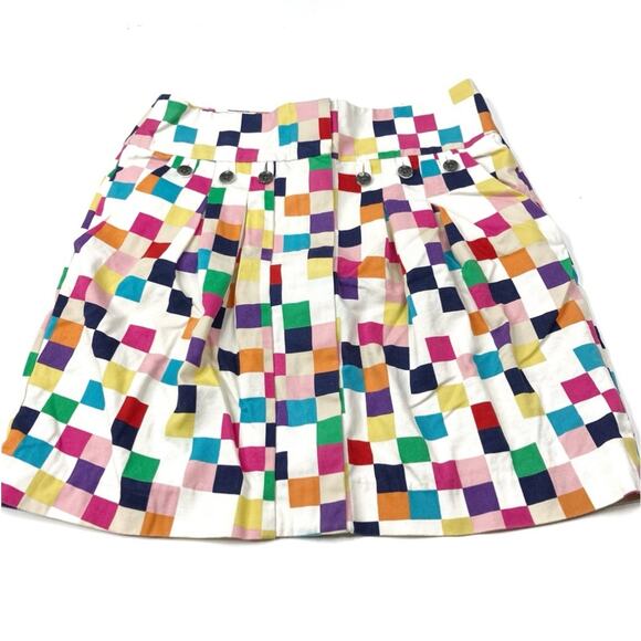 Anthro Odille Rainbow Pixel Check Print Zip Front Cotton Mini Skirt Womens 2 - Picture 1 of 9